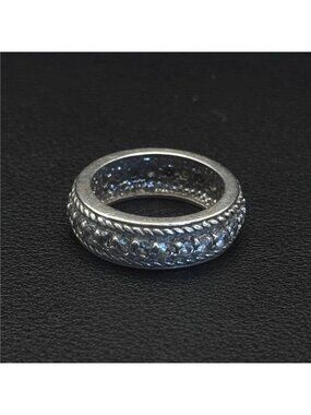 Sterling Silver 925 CZ Pavé Band Ring Rope Edge Size 7
